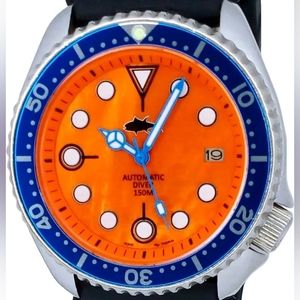 🆕️Custom Mod SEIKO diver Mercedes hands set Orange MOP dial BIG case & movt🏷